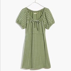 Madewell Jacquard Puff-Sleeve Mini Dress in Gingham Check